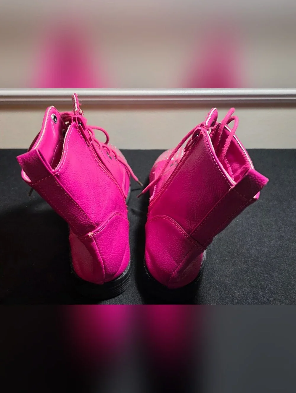 Girls' Hot Pink Rhinestone Combat Boots